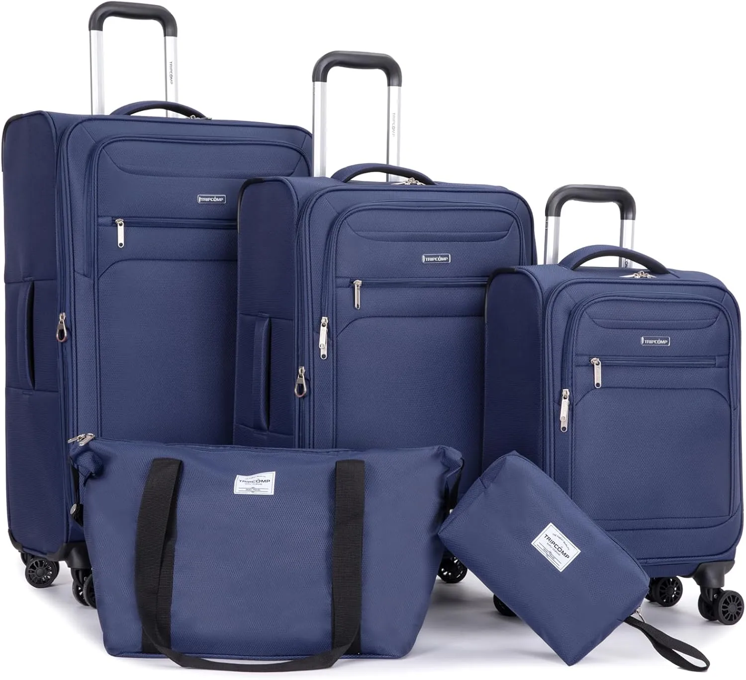 Luggage Sets 5 Piece Softside Expandable Suitcase sets With Spinner Wheels Duffel Bag And Toiletry Bag, Lightweight Carry-On And Checked Luggage (10" 16" 18" 23" 27"), Blue