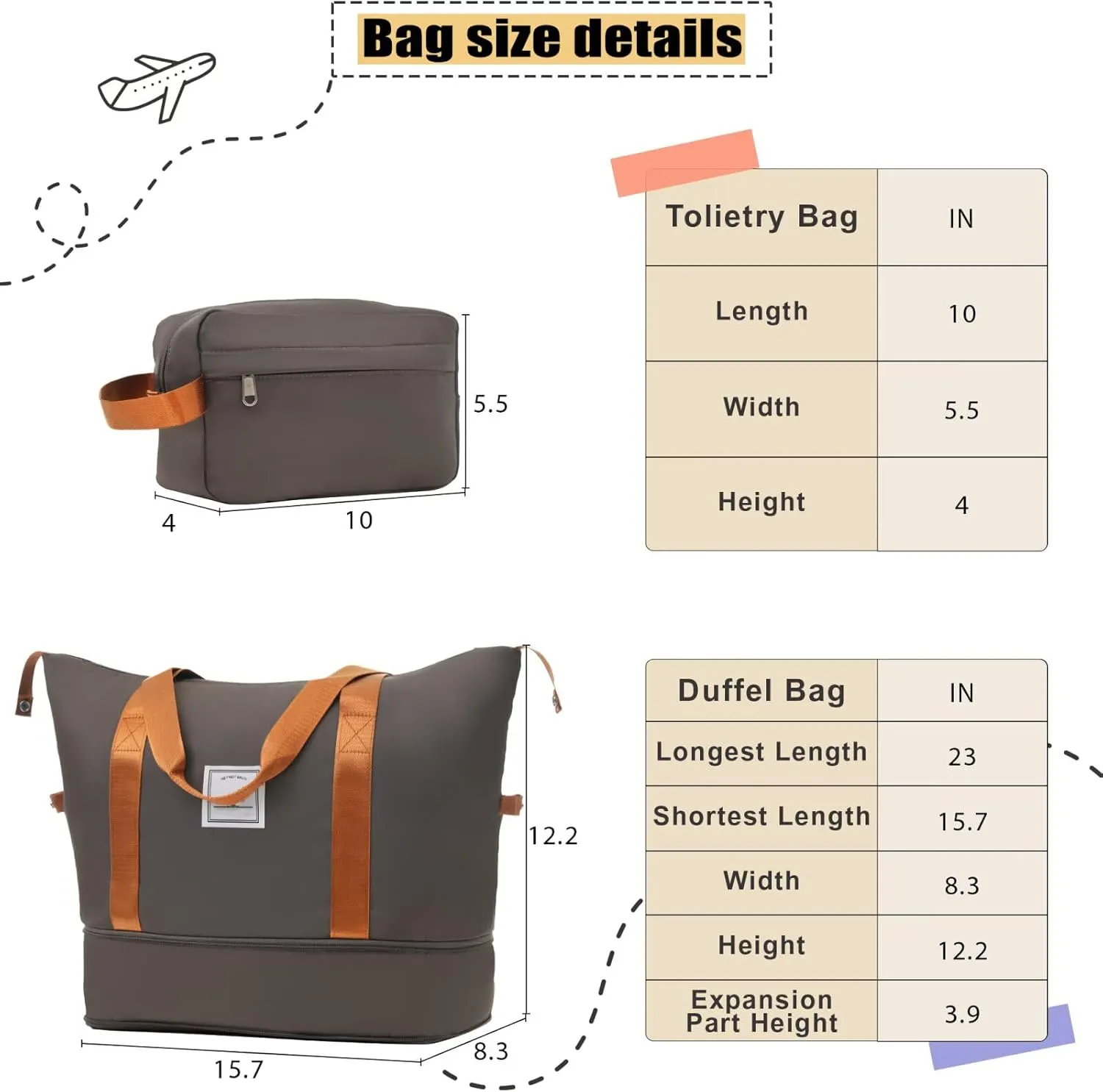 Luggage Sets 5 Piece with Duffel Bag Soft Shell Carry on Suitcase with Spinner Wheels and TSA Lock, Upright Spinner Travel Duffel Bag(Brown, 20" 24" 28")