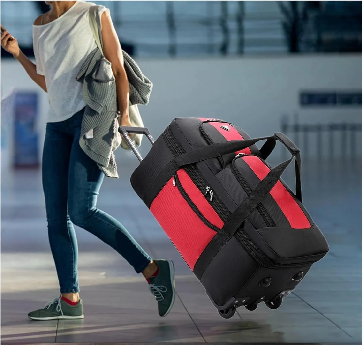 Luggage Wheeled Duffel Bag Wheeled Travel Duffel Bag Oxford Cloth Multipurpose Rolling Travel Bag Men Outdoor Traveling Picnic Carry on luggage(Blue)