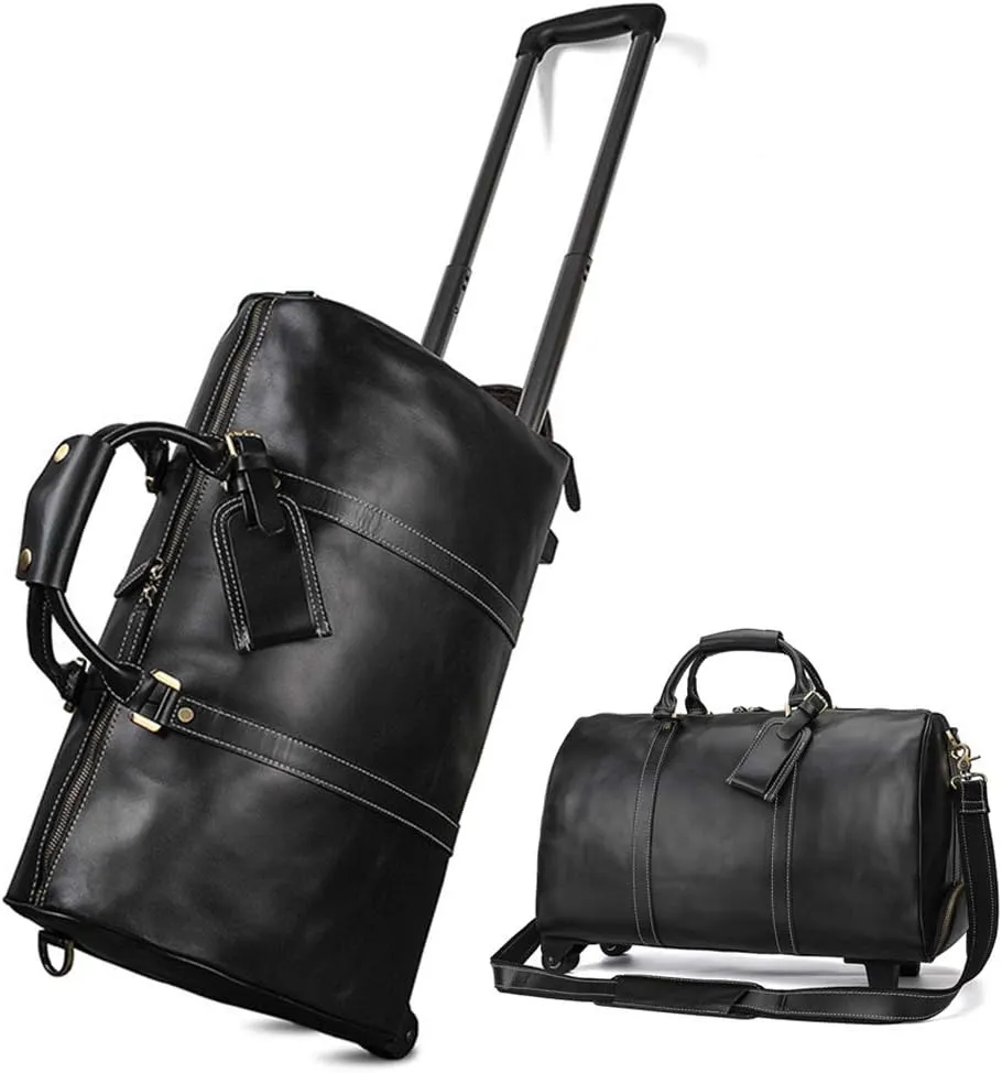 Luggage Wheeled Travel Duffel Bag, Leather Trolley Bag, Large-Capacity Travel Garment Bags, Waterproof Duffle Bags for Men
