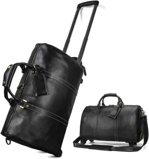 Luggage Wheeled Travel Duffel Bag, Leather Trolley Bag, Large-Capacity Travel Garment Bags, Waterproof Duffle Bags for Men