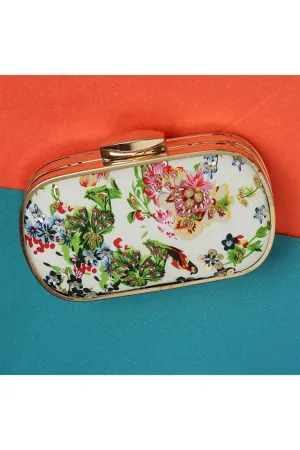 Luxurious Art Silk Embroidered White Clutch