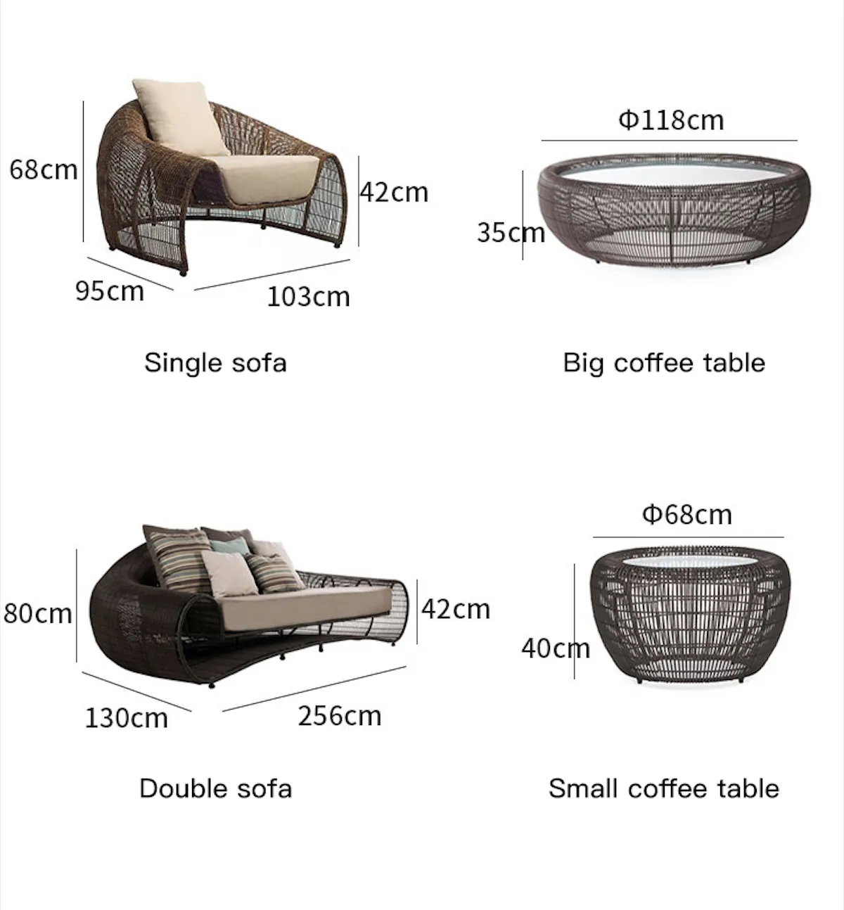 Luxury Plus Furniture - Nordic Rattan Designer Chairs   Coffee Table - Mix & Match (Balcony, Patio, Courtyard)