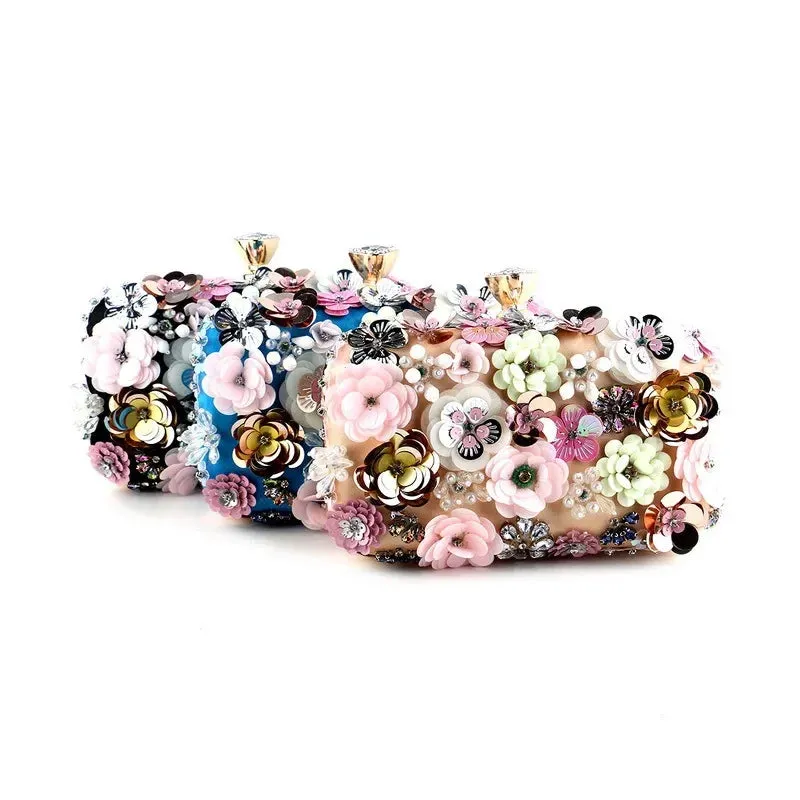 Luxury Women's Floral Evening Clutch 2025 New Fairy 3D Appliques Wedding Party Purses Elegant Ladies Beading Bags Bride Handbag