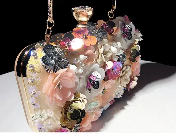 Luxury Women's Floral Evening Clutch 2025 New Fairy 3D Appliques Wedding Party Purses Elegant Ladies Beading Bags Bride Handbag