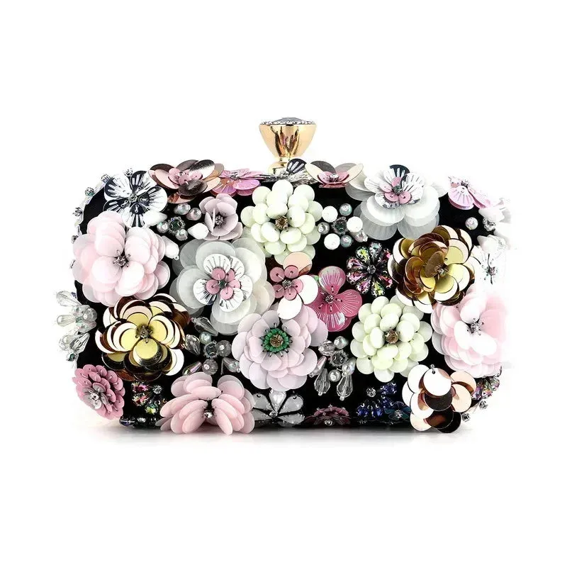 Luxury Women's Floral Evening Clutch 2025 New Fairy 3D Appliques Wedding Party Purses Elegant Ladies Beading Bags Bride Handbag