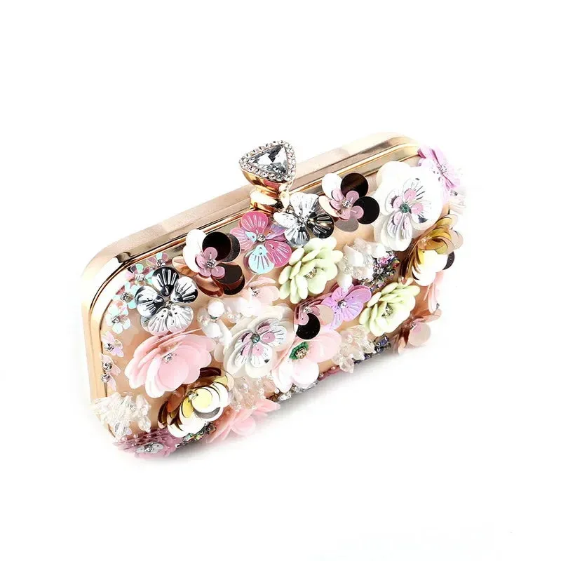 Luxury Women's Floral Evening Clutch 2025 New Fairy 3D Appliques Wedding Party Purses Elegant Ladies Beading Bags Bride Handbag