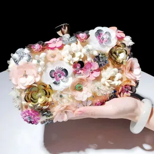Luxury Women's Floral Evening Clutch 2025 New Fairy 3D Appliques Wedding Party Purses Elegant Ladies Beading Bags Bride Handbag