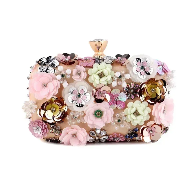 Luxury Women's Floral Evening Clutch 2025 New Fairy 3D Appliques Wedding Party Purses Elegant Ladies Beading Bags Bride Handbag