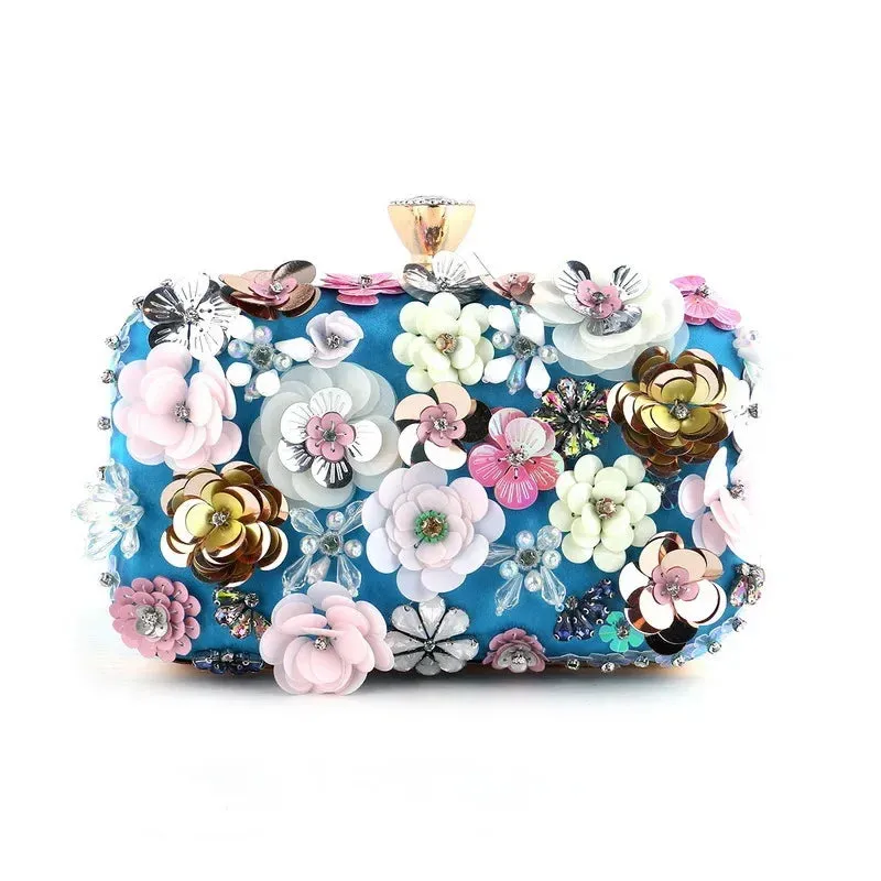 Luxury Women's Floral Evening Clutch 2025 New Fairy 3D Appliques Wedding Party Purses Elegant Ladies Beading Bags Bride Handbag