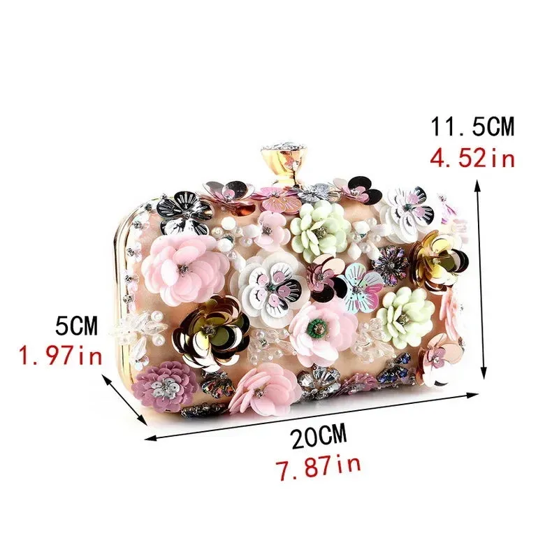 Luxury Women's Floral Evening Clutch 2025 New Fairy 3D Appliques Wedding Party Purses Elegant Ladies Beading Bags Bride Handbag