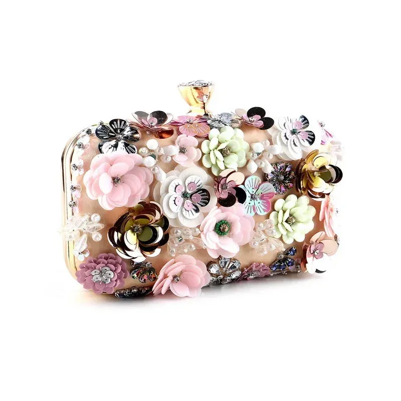 Luxury Women's Floral Evening Clutch 2025 New Fairy 3D Appliques Wedding Party Purses Elegant Ladies Beading Bags Bride Handbag