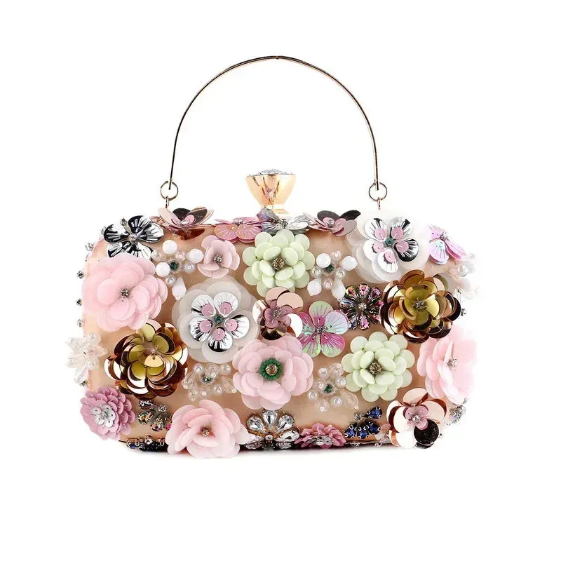 Luxury Women's Floral Evening Clutch 2025 New Fairy 3D Appliques Wedding Party Purses Elegant Ladies Beading Bags Bride Handbag