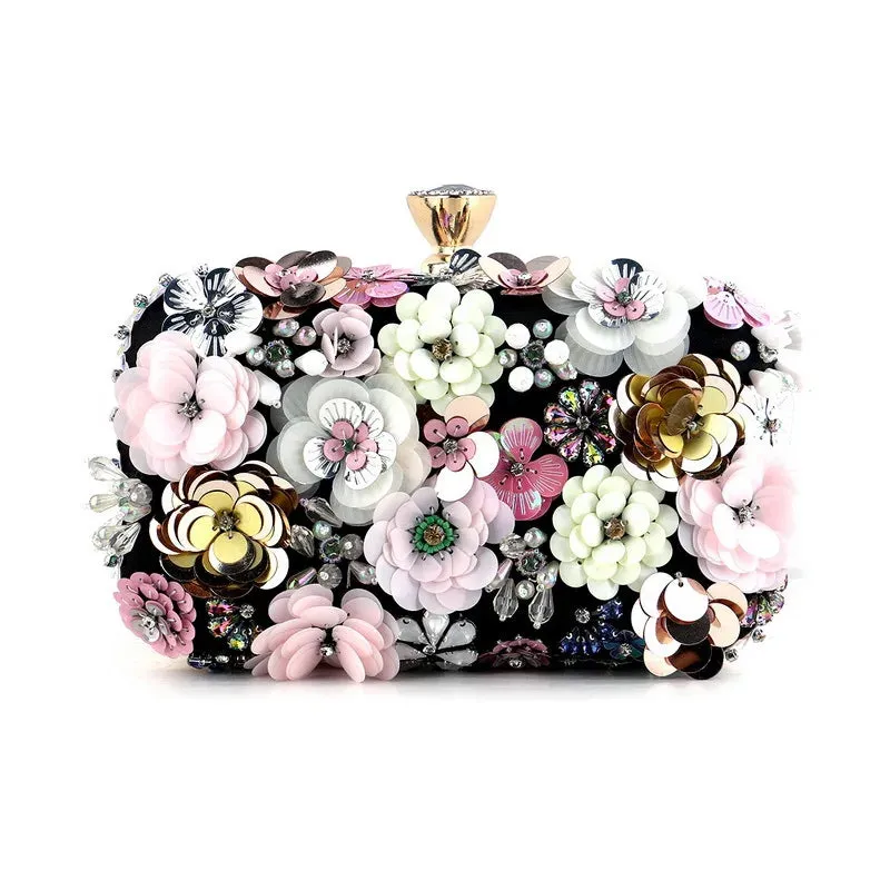 Luxury Women's Floral Evening Clutch 2025 New Fairy 3D Appliques Wedding Party Purses Elegant Ladies Beading Bags Bride Handbag