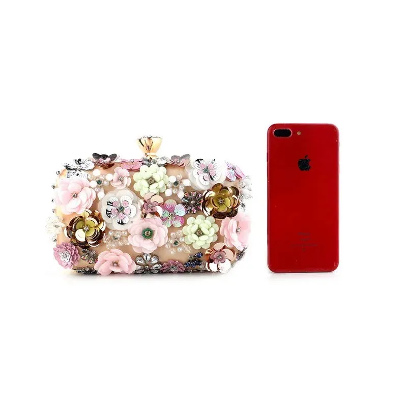 Luxury Women's Floral Evening Clutch 2025 New Fairy 3D Appliques Wedding Party Purses Elegant Ladies Beading Bags Bride Handbag