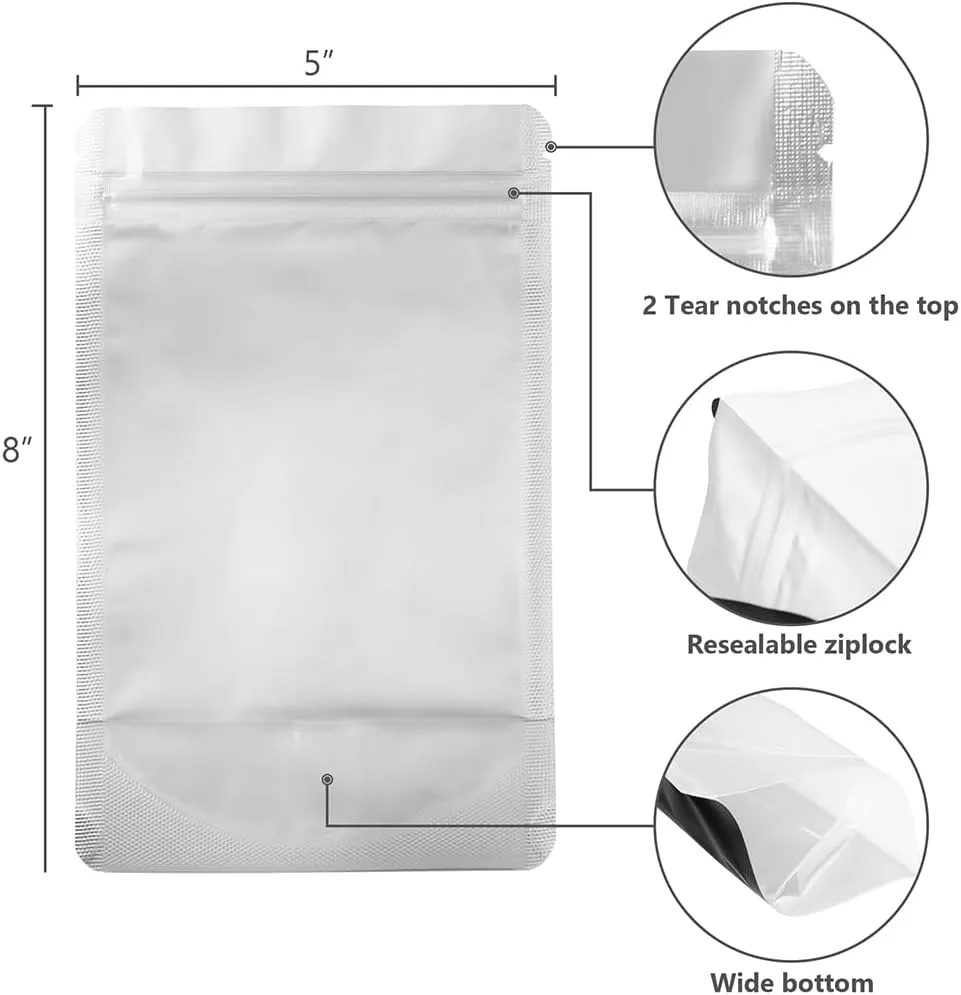 LZLPACKING 100 Pieces resealable Mylar Bags with Clear Front Window,Smell Proof Edible Packaging Bags,Sample Bags,ziplock Stand up Pouches Bags for Food Storage(black,5×8 Inch/12.7 x 20.3cm)