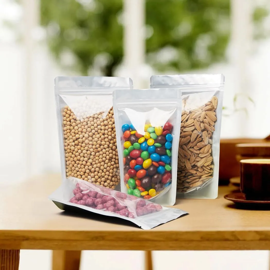LZLPACKING 100 Pieces resealable Mylar Bags with Clear Front Window,Smell Proof Edible Packaging Bags,Sample Bags,ziplock Stand up Pouches Bags for Food Storage(black,5×8 Inch/12.7 x 20.3cm)