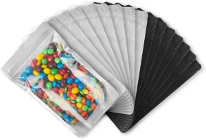 LZLPACKING 100 Pieces resealable Mylar Bags with Clear Front Window,Smell Proof Edible Packaging Bags,Sample Bags,ziplock Stand up Pouches Bags for Food Storage(black,5×8 Inch/12.7 x 20.3cm)