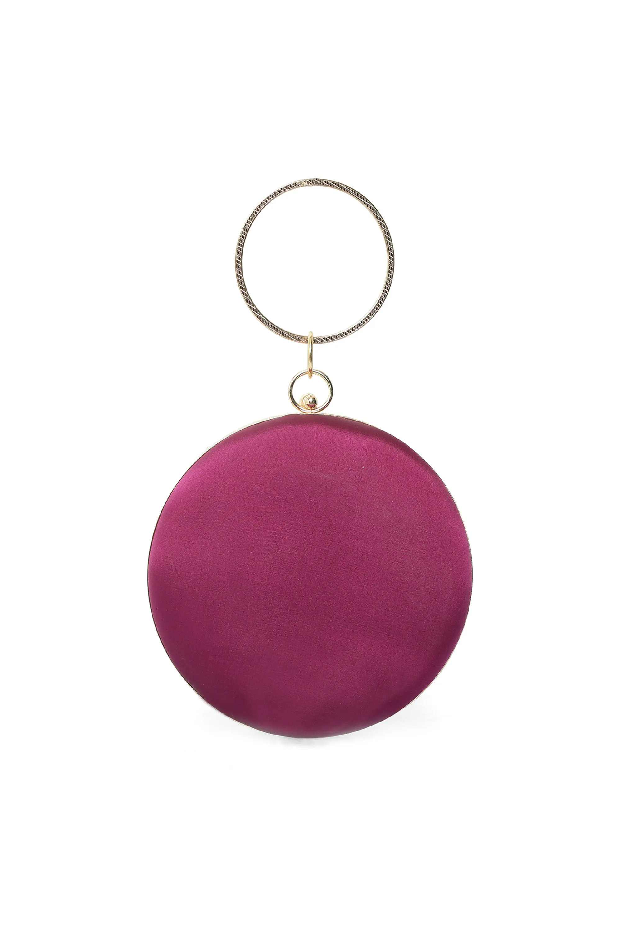 Magenta Round Clutch Embroidered Circle Purse For Wedding
