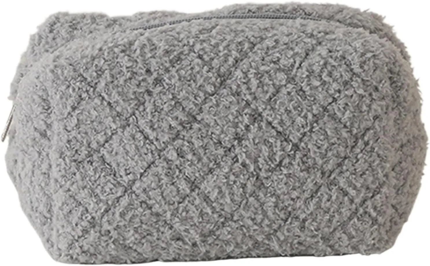 makeup bag Women Plush Cosmetic Bag Soft Quilted Makeup Purse with Zipper Solid Color for Female Girls Daily Use(Gray)