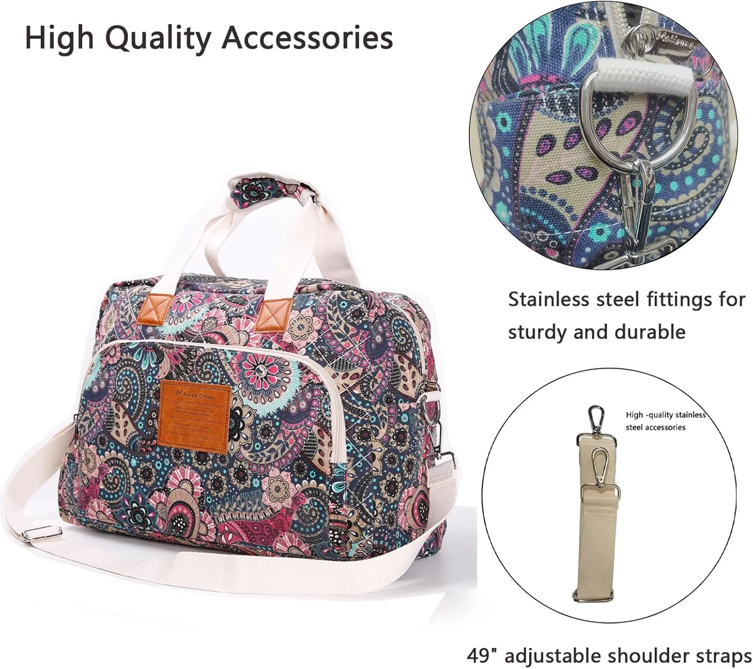 Malirona Canvas Overnight Bag Women Weekender Bag Carry On Travel Duffel Bag Floral