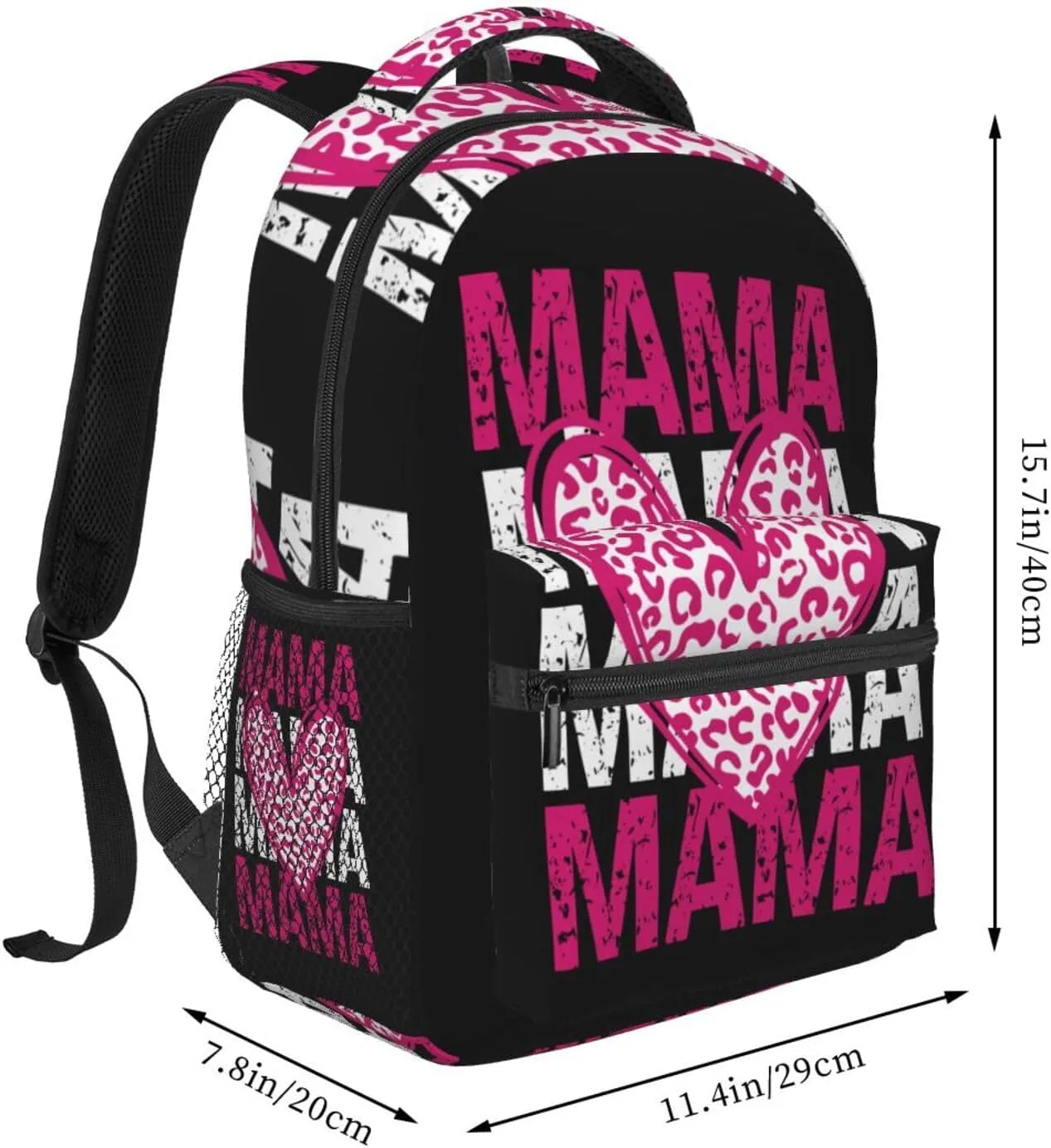 Mama Valentine's Day Pink Leopard Cheetah Casual Backpack Sport Backpacks Work Travel Rucksack Lightweight Laptop Daypack Adjustable Straps Bags with Pockets for Cycling Hiking