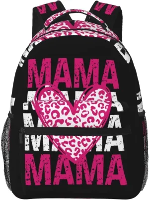 Mama Valentine's Day Pink Leopard Cheetah Casual Backpack Sport Backpacks Work Travel Rucksack Lightweight Laptop Daypack Adjustable Straps Bags with Pockets for Cycling Hiking