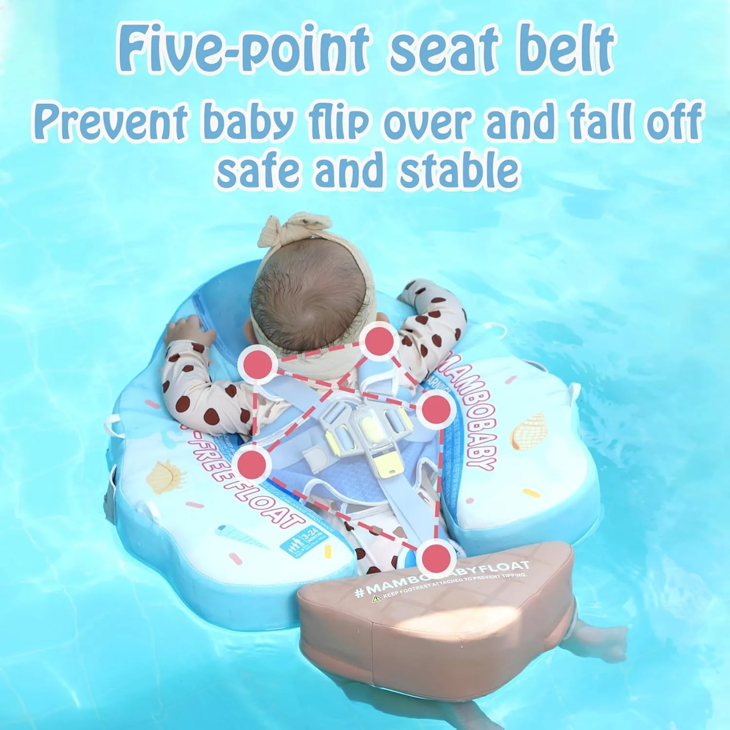Mambobaby Float Add Tail Baby/Infant Swim Float with Canopy, Non-Inflatable Solid Upgrade Soft Waterproof Skin-Friendly Leather Material (Limited Edition Blue)