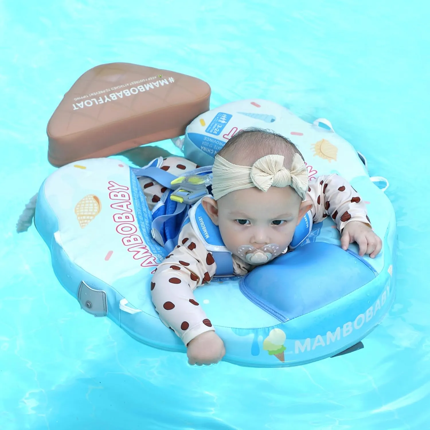 Mambobaby Float Add Tail Baby/Infant Swim Float with Canopy, Non-Inflatable Solid Upgrade Soft Waterproof Skin-Friendly Leather Material (Limited Edition Blue)