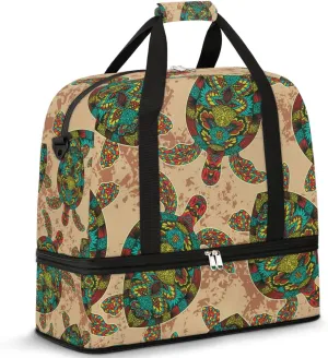 Mandala Flora Turtle Nation Travel Duffel Bag for Women Men Weekender Overnight Bag with Shoe Compartment Foldable Sports Gym Luggage Bag