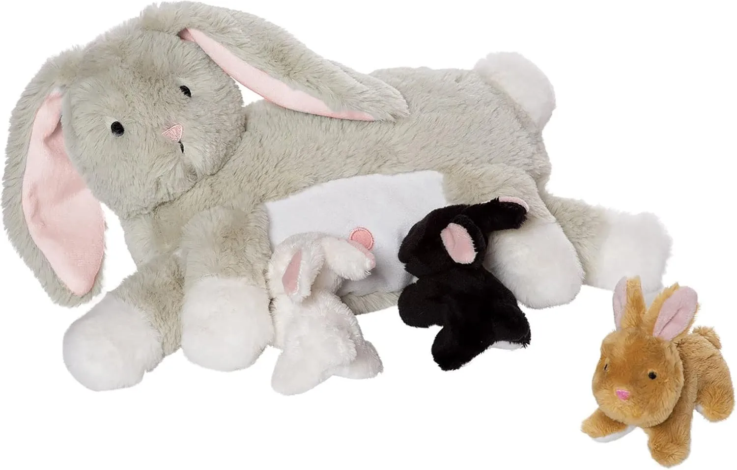 Manhattan Toy Nursing Nola Nurturing Rabbit Stuffed Animal with Plush Baby Bunnies