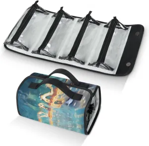 Marine Starfish Travel Toiletry Bag Cosmetic Bag Organizer Foldable Waterproof Makeup Bags with 4 PVC Pouches Clear Travel Organizer Bags for Luggage Business Trip