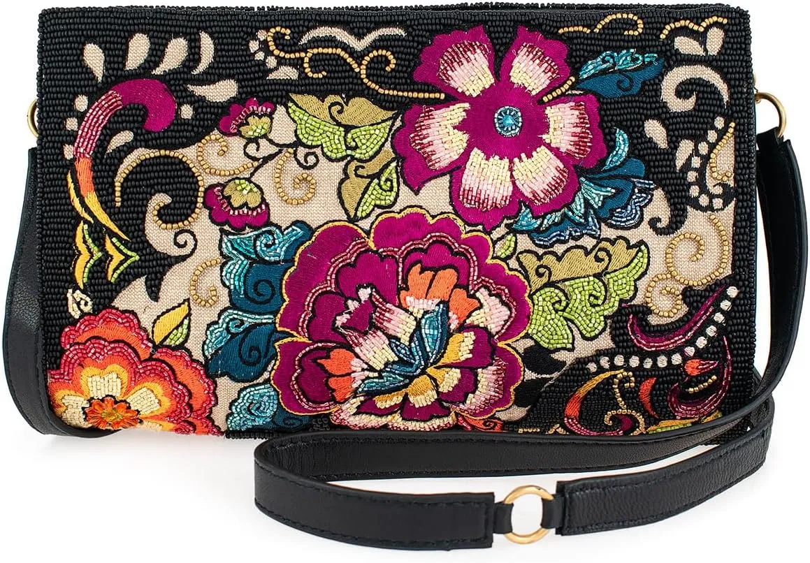 Mary Frances Last Tango Beaded Handbag Floral Embroidered Novelty Evening Clutch Crossbody Purse with Swirl Detailing, Multicolor