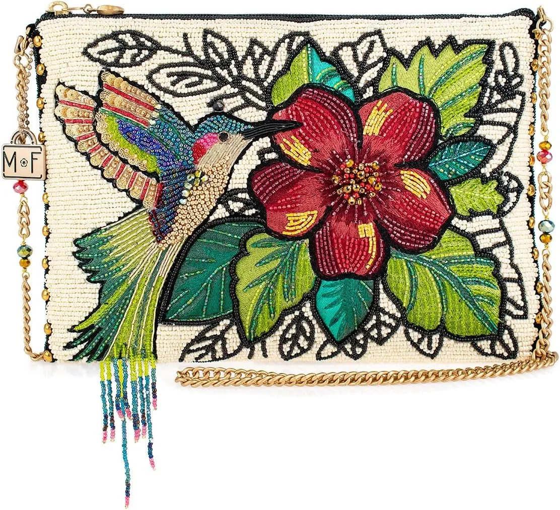 Mary Frances Wing It Hummingbird Beaded Handbag Floral Embroidered Evening Clutch Purse with Removable Strap, Multicolor