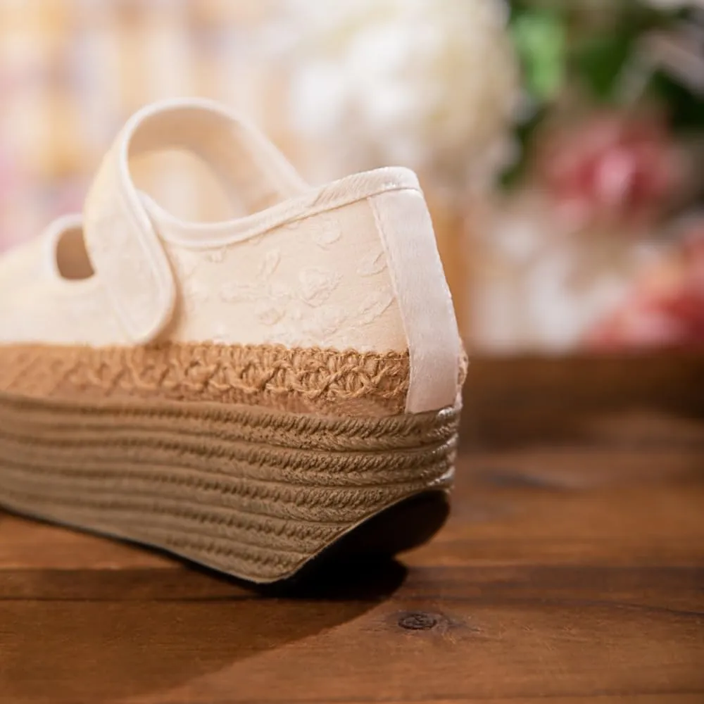 Mary Jane Espadrilles for Women Rattan Wedge Sandals Platform Ballet Flats Raffia No Slip Thick Sole Round Toes Low Top Hook and Loop Strap Lightweight Breathable Casual Dress Shoes Party Vacation