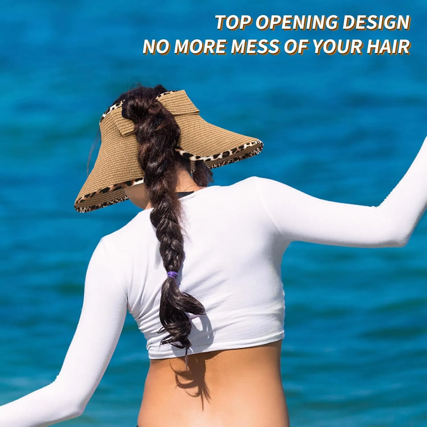 MAYLISACC Foldable Straw Sun Visors for Women, Sun Protecetion Wide Brim Sun Hats Adjustable Topless Beach Hat
