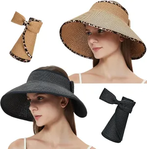 MAYLISACC Foldable Straw Sun Visors for Women, Sun Protecetion Wide Brim Sun Hats Adjustable Topless Beach Hat