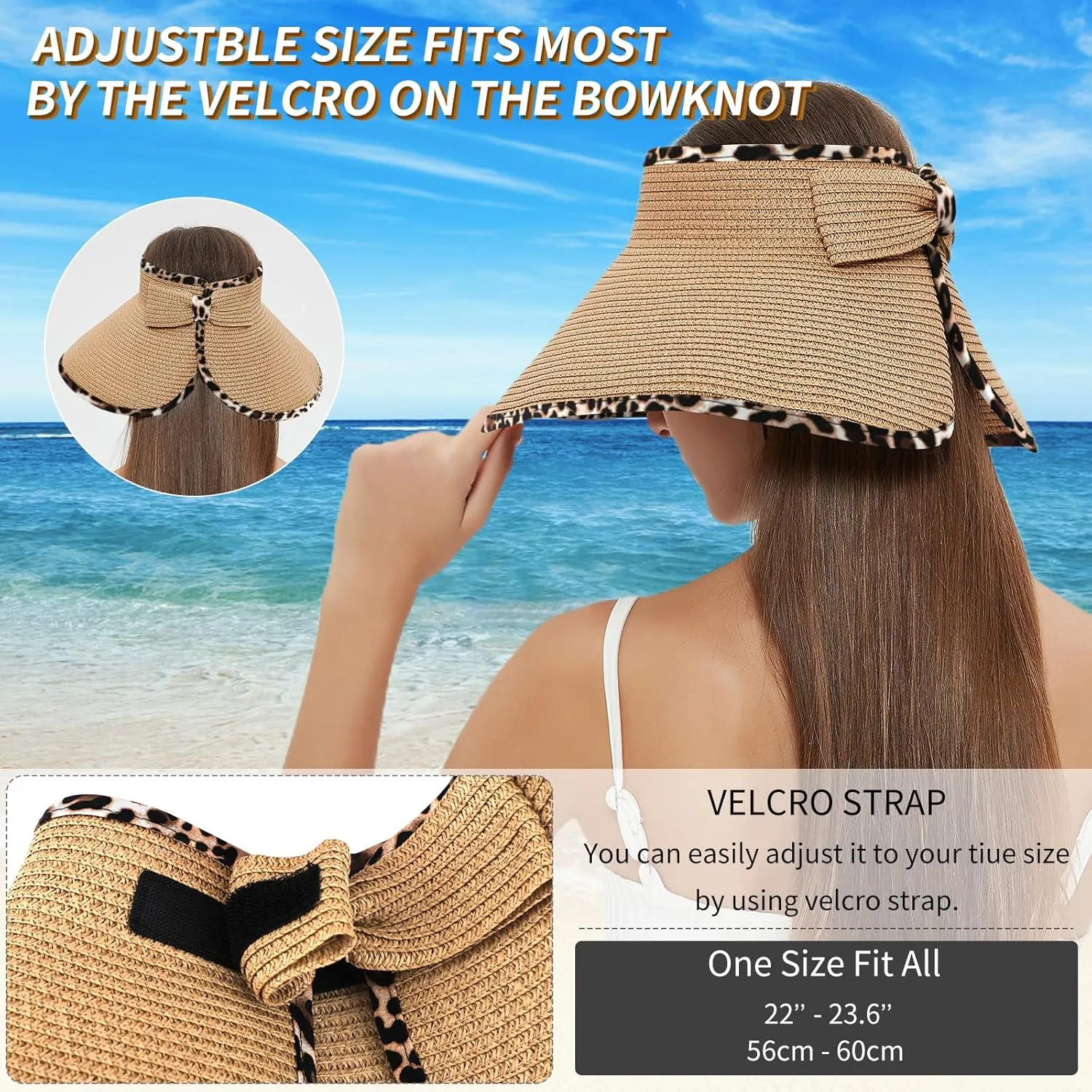 MAYLISACC Foldable Straw Sun Visors for Women, Sun Protecetion Wide Brim Sun Hats Adjustable Topless Beach Hat