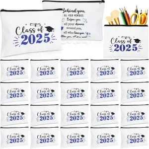 Meanplan 20 Pcs Graduation Gifts for Her Class of 2025 Makeup Bag Bulk Inspirational Congratulations Graduate Canvas Cosmetic Gift Bag for Women Nurse College Student(Blue)