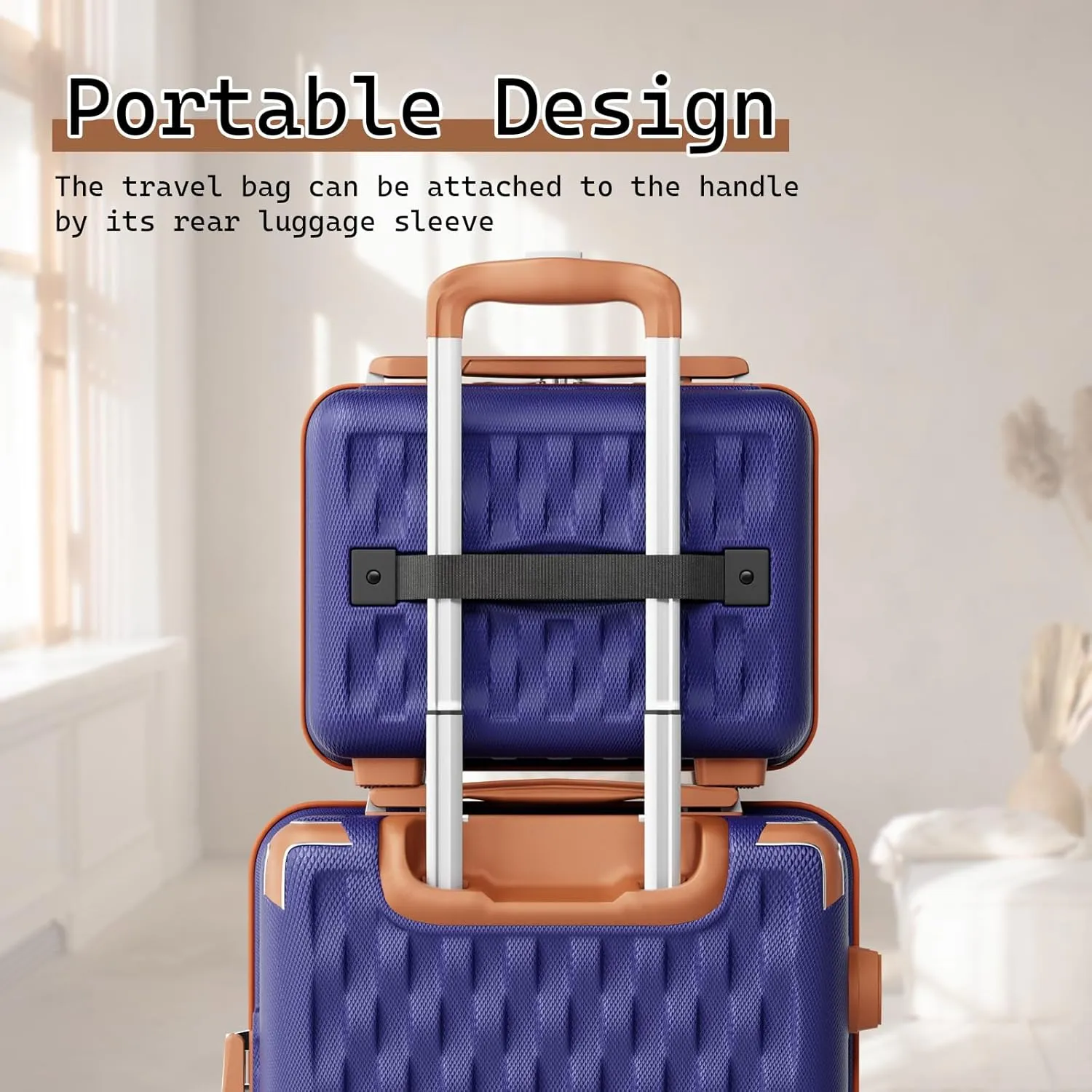 Melalenia Luggage Set 4 Piece Carry On, Hardside Suitcase with TSA Lock and Spinner Wheels, Carry-On Ailline Approved, Navy Brown
