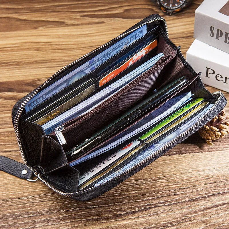 Men's Genuine Cattlehide Leather Surface Long Clutch Business Gift Purses