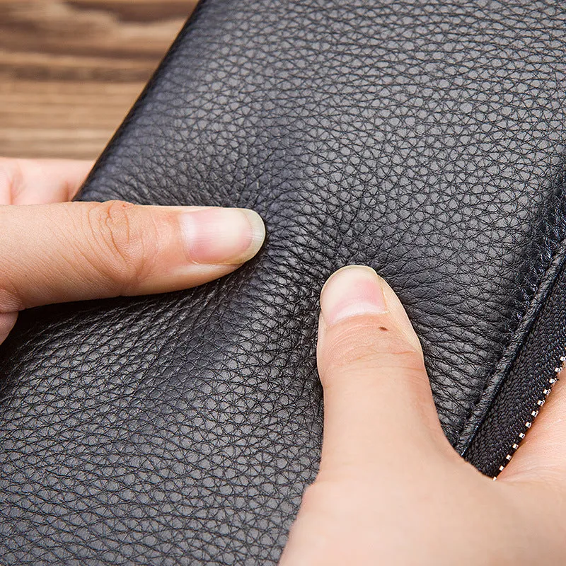 Men's Genuine Cattlehide Leather Surface Long Clutch Business Gift Purses