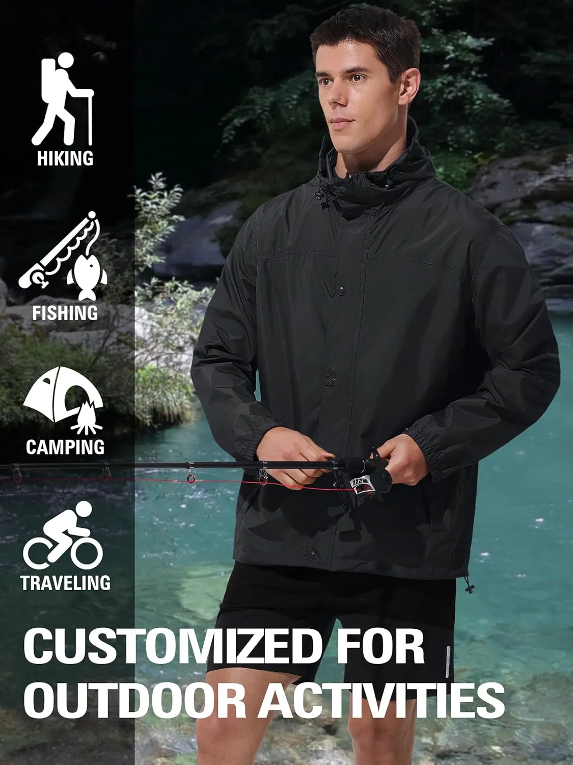 Mens Lightweight Rain Jacket Waterproof Windbreaker Packable Rain Coat with Hood for Golf Running Hiking Travel