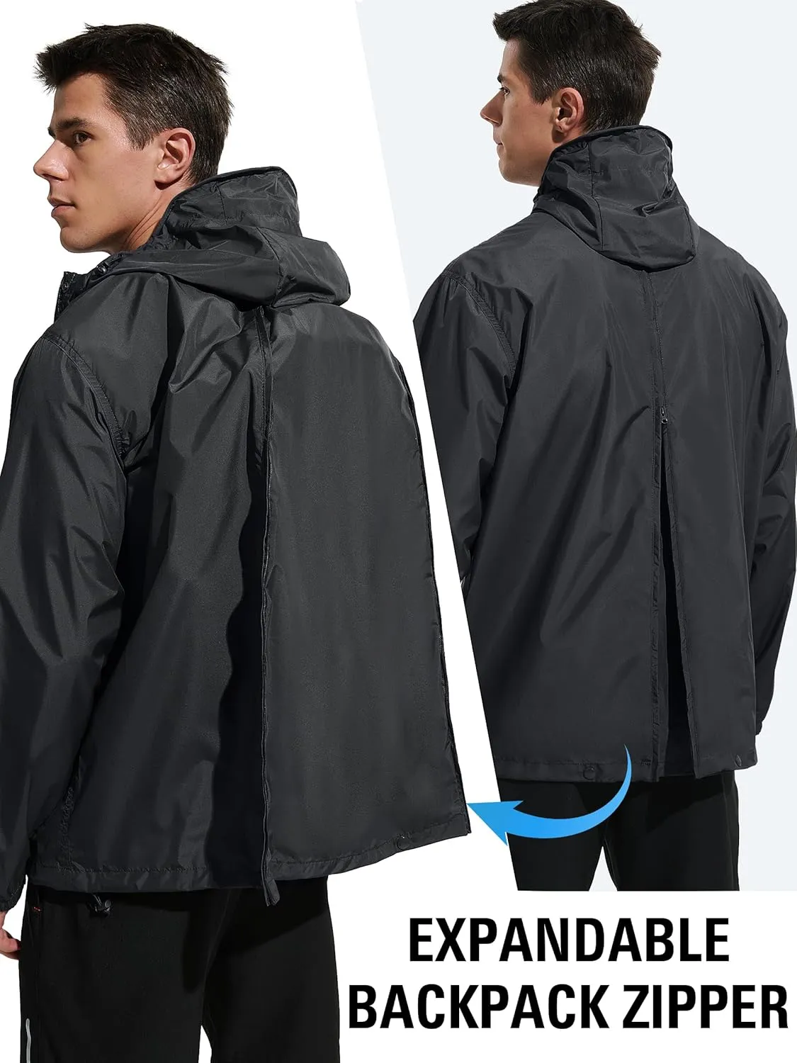 Mens Lightweight Rain Jacket Waterproof Windbreaker Packable Rain Coat with Hood for Golf Running Hiking Travel
