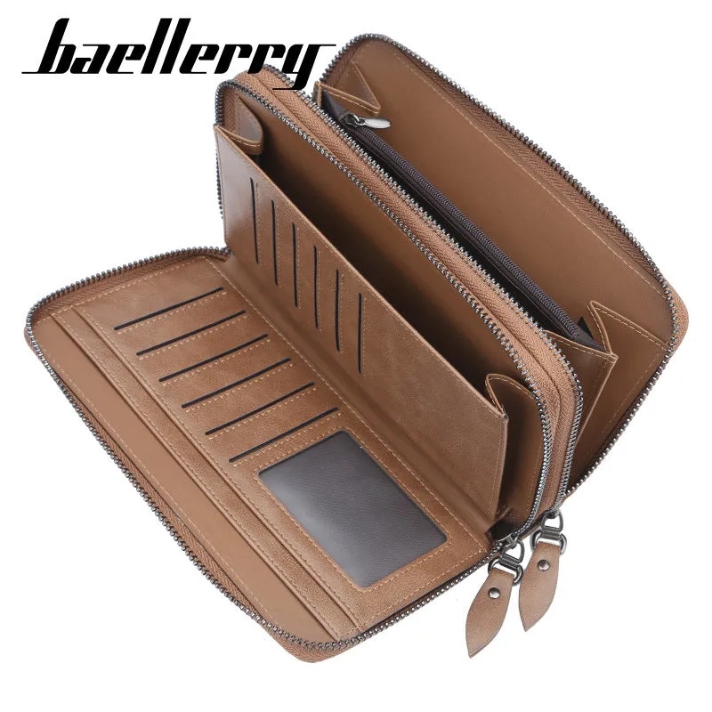 Men's Long Clutch Retro Double Zipper Coin Purses