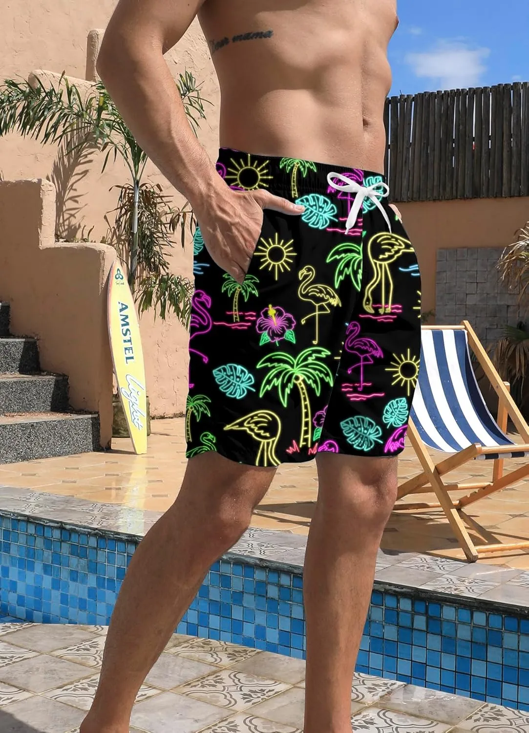 Mens Swim Trunks Quick Dry Beach Shorts Summer Boardshorts with Mesh Lining