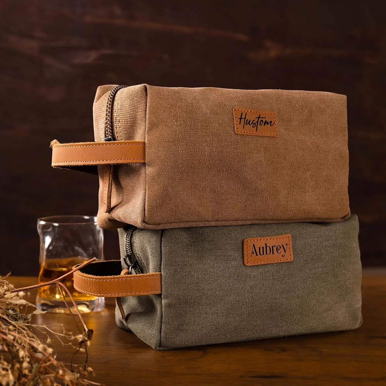 Mens Toiletry Bag, Snirov Personalized Travel Toiletry Bag for Men Engraved Name Canvas Handcrafted Toiletry Bag for Husband Dad Boy Friend Fathers Day Gifts