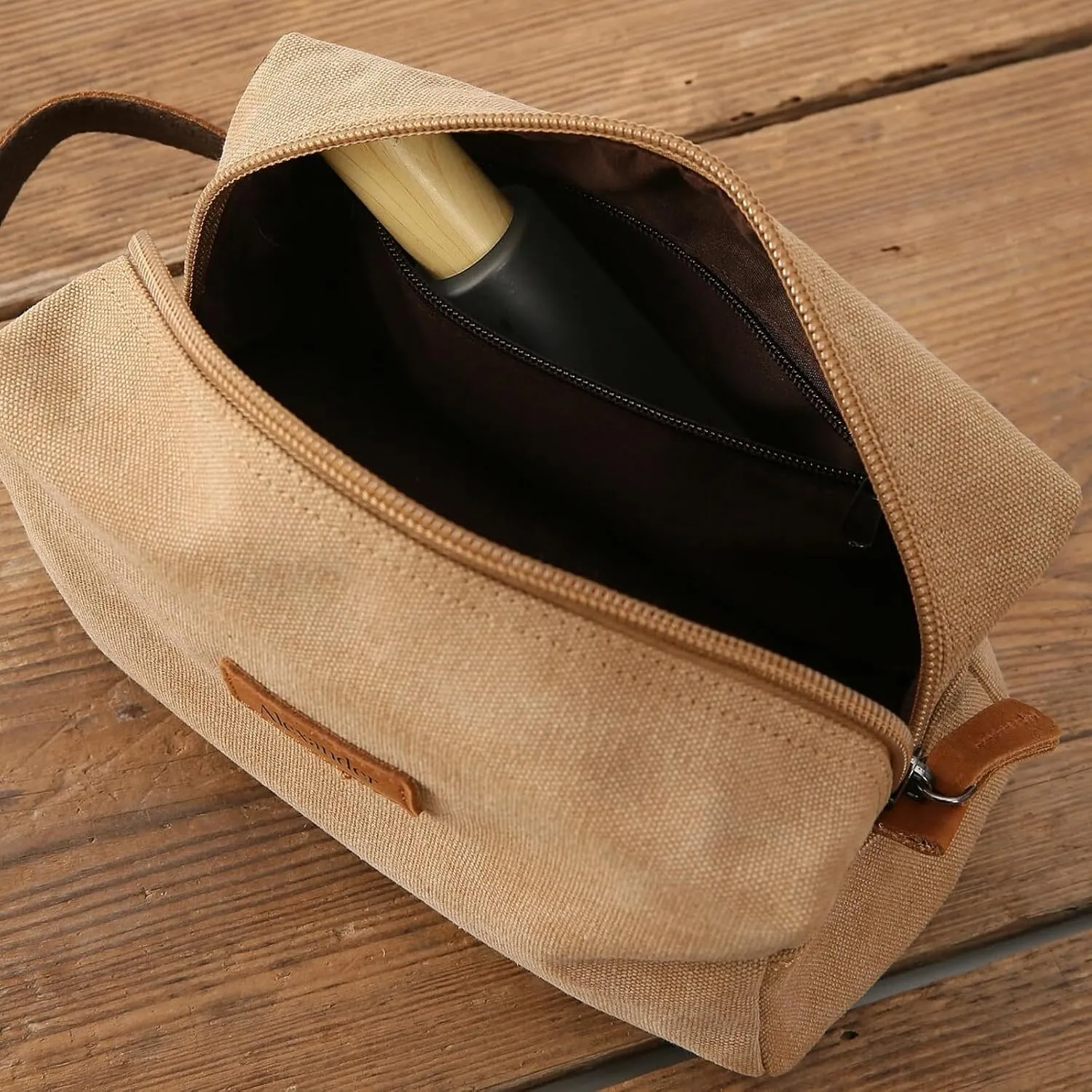 Mens Toiletry Bag, Snirov Personalized Travel Toiletry Bag for Men Engraved Name Canvas Handcrafted Toiletry Bag for Husband Dad Boy Friend Fathers Day Gifts