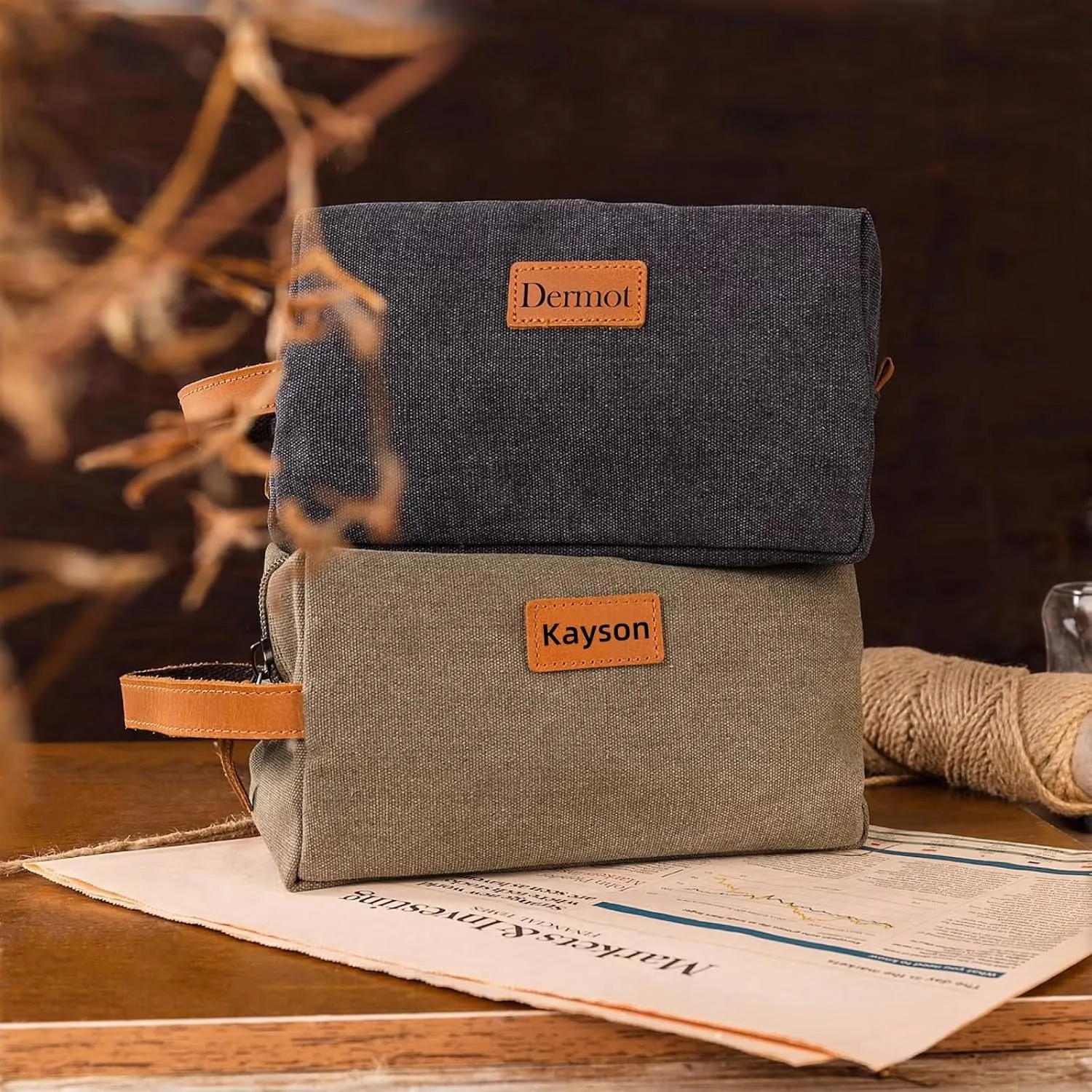 Mens Toiletry Bag, Snirov Personalized Travel Toiletry Bag for Men Engraved Name Canvas Handcrafted Toiletry Bag for Husband Dad Boy Friend Fathers Day Gifts