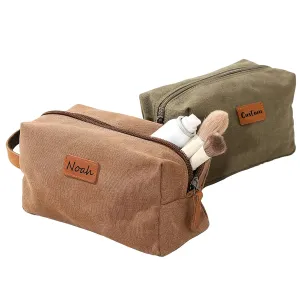 Mens Toiletry Bag, Snirov Personalized Travel Toiletry Bag for Men Engraved Name Canvas Handcrafted Toiletry Bag for Husband Dad Boy Friend Fathers Day Gifts